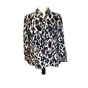 Foxcroft Women's Leopard‎ Multicolor Wrinkle Free Button down 100 %Cotton  SZ 16